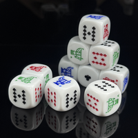Dés de jeu personnalisés en résine avec symboles de poker, six faces, 20 mm, en acrylique blanc et polypropylène, pour jeux de casino et de boisson pour adultes, vente en gros