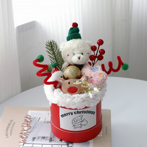 Creative Gifts Little <b>Bear</b> Plush Christmas Featuring Bouquets Finished Ornaments for Friends Wife Plush Doll and <b>Flower</b> Bouquet - Product Image 4