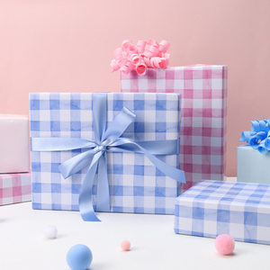 Classic Country Blue Checkered Wrapping <b>Paper</b> Eco Friendly Plaid Print For Baby Boy Shower Birthday Newborn Gift Packaging <b>Roll</b> - Product Image 3