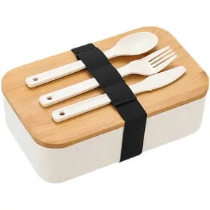 BPA Free Máy Rửa Chén An Toàn Tre Nắp Lúa Mì Rơm Nhựa Bento Trưa <span class=keywords><strong>Box</strong></span> Container Thực Phẩm - Product Image 1