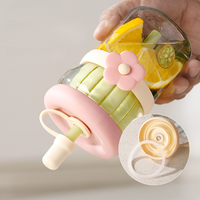 Schattige glazen waterfles met rietje en infuser, draagbare fruitthee-infuser beker voor dagelijks gebruik op kantoor en buitenshuis