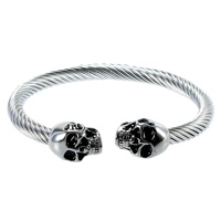 Bracelet manchette torsadé en acier inoxydable pour femme, avec boule ronde, crâne et cristaux, couleur argent et or, vente en gros de bijoux