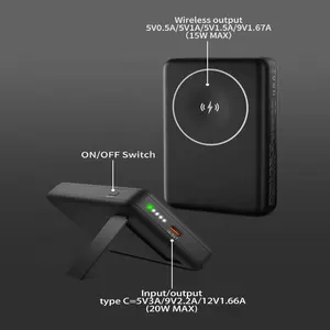 2024年トレンドの新製品iPhone15用磁気ワイヤレスポータブル充電器スタンド内蔵5000mAhパワーバンク