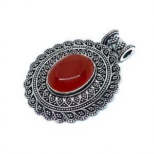 Joyería religiosa india Collar con colgante de ónix de diamante Chapado en plata Rojo Único Religioso Plata Latón rojo Encantos religiosos - Product Image 2