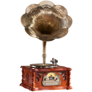Beste Kwaliteit Houten Vintage Grammofoon Multifunctionele Platenspeler Grammofoon Voor Thuis Stereo-Speler Met Messing Grammofoon Hoorn - Product Image 1