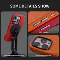 Étui en Cuir Véritable pour 16 Pro Max, Fonction Magnétique, Texture Lichee, Anti-Traces de Doigts, Protection Antichoc 360°, Protection de l'Objectif