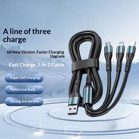 Câble de données USB-A multifonction 3-en-1 à charge rapide WFYEAR 120W 6A pour téléphone portable, tressé en nylon, 1,2 m – Prix usine