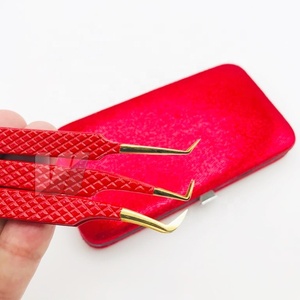 Pince à épiler applicateur de cils en acier inoxydable de logo personnalisé de poignée de diamant japonais professionnel couleur rouge Type de pointe pointue Base en or - Product Image 5