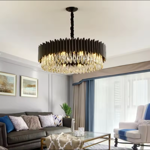 Round Chandelier Hotel Black Modern Luxury Rectangle Crystal <b>Drop</b> Led Chandeliers in <b>Ceilings</b> - Product Image 4