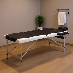 Table de massage pliable en aluminium 3 zones, noir et blanc, avec appui-tête intégré, pour usage en salon - Product Image 2