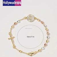 Bracelet de Bijoux de Mode Personnalisé pour Femmes Avec Perles de Chapelet, Croix Catholique et Breloques Vierge Marie de Guadalupe
