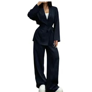 Completo Elegante da <span class=keywords><strong>Donna</strong></span> con <span class=keywords><strong>Blazer</strong></span> <span class=keywords><strong>a</strong></span> <span class=keywords><strong>Righe</strong></span> e Pantaloni <span class=keywords><strong>a</strong></span> Gamba Larga, Set Casual <span class=keywords><strong>a</strong></span> 2 Pezzi, Tailleur Femminile con Giacca e Pantaloni - Product Image 1