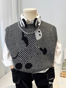 Gilet tricoté pour garçons, motif dessin animé, nouvelle collection printemps 2026, <span class=keywords><strong>pull</strong></span> <span class=keywords><strong>sans</strong></span> manches tendance pour bébé, style coréen pour enfants - Product Image 1