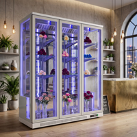 Vitrine à fleurs professionnelle à 3 faces en verre, refroidisseur d'air, contrôle numérique, pour fleuriste, haute esthétique, affichage vertical miroir