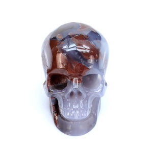 Tay Chạm Khắc Tự Nhiên Núi Lửa Agate Pha Lê Skull Reiki Chữa Bệnh Đá Cho Trang Trí Nội Thất Khắc Loại Con Người Skull Bức Tượng - Product Image 3