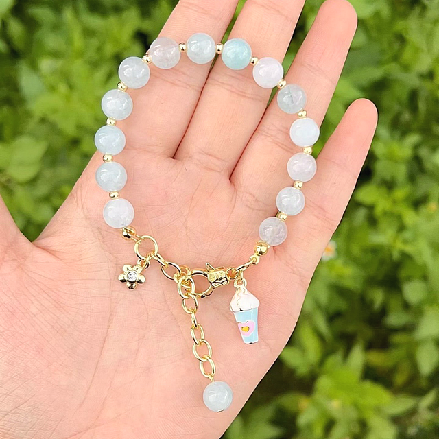 CH-LAT1011 Lovely Mini Enamel Ice Cream Charms Bracelet Blue Glass Beads Bracelet Adjustable Copper Bracelet Wholesale for Gift