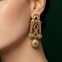 Boucles d'oreilles longues synthétiques à pampilles, en alliage plaqué or 14K, style ethnique, artisanat lourd, vintage et tendance, pour séance photo, ambiance bohème antique