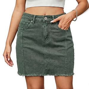Jupe mini en jean taille haute, couleur unie, délavée, coupe crayon décontractée pour femme, taille standard, style été - Product Image 1