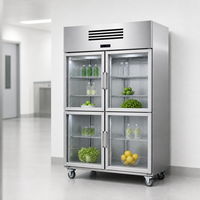 Réfrigérateur commercial vertical à grande capacité, refroidissement par air, en acier inoxydable, porte vitrée, dégivrage automatique, pour hôtel, restaurant, cuisine