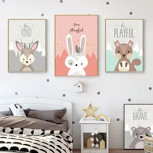 Toile moderne abstraite avec hibou, lapin, renard, cerf, affiches et imprimés de dessins animés