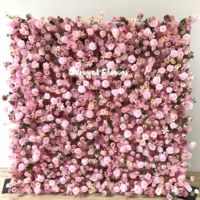 Fabrik Großhandel Roll up Pink Flower Wall Hintergrund 8ft X 8ft Hochwertige künstliche rosa Blumen Hochzeits dekoration Wand