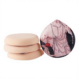 Borla de Maquillaje Ultra Suave y Gruesa de Algodón con <span class=keywords><strong>Forma</strong></span> de Gota, Estampado Floral y Cuentas, de Doble Uso, con Cinta Transparente - Product Image 1