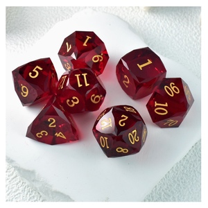 Đá quý màu đỏ lăng kính thủy tinh xúc xắc Bộ, khắc đa diện Pha Lê đa diện DND xúc xắc, 7 cái thiết lập với kim loại hộp thiếc gói - Product Image 6