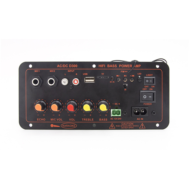 300W Portable Audio Video Amplifier Board for Bluetooth 5.0 DC 12V/24V AC 110V/220V Subwoofer Dual Microphone for Karaoke for