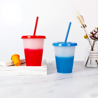 Gobelet à paille changeant de couleur 16 oz en PP de qualité alimentaire, personnalisable (couleur et logo), pour fêtes, portable, haute qualité, style américain, pour boissons froides et chaudes