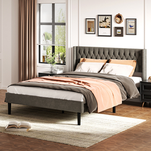 <span class=keywords><strong>Lit</strong></span> plateforme sophistiqué et réglable en velours gris anthracite avec tête <span class=keywords><strong>de</strong></span> <span class=keywords><strong>lit</strong></span> capitonnée en losanges profonds et garniture à clous - Product Image 1