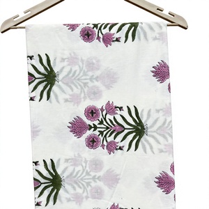 White Pink Floral Hand Block Printed Jaipuri Cotton Fabric Traditional Sanganeri Booti Print Textile For Ethnic Dress Material - Product Image 1