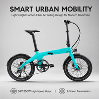 Vélo électrique pliable léger en fibre de carbone, moteur sans balais 250W, batterie au lithium, freins à disque hydrauliques pour les trajets urbains