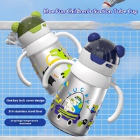 Botella de agua portátil de acero inoxidable con doble asa de 400ml, bonita Taza Termo al vacío aislada, diseño de dibujos animados para vasos de plástico
