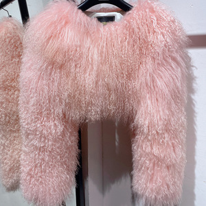 Vente en gros d'usine, <span class=keywords><strong>manteau</strong></span> en fourrure de mouton de Mongolie véritable de haute qualité, court, bouclé, col rond, pour femmes - Product Image 2