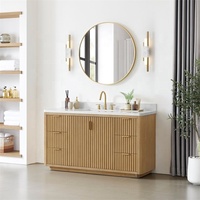 Meuble-lavabo de salle de bain en bois massif cannelé de luxe, finition laquée personnalisée, avec plan de travail en quartz stratifié