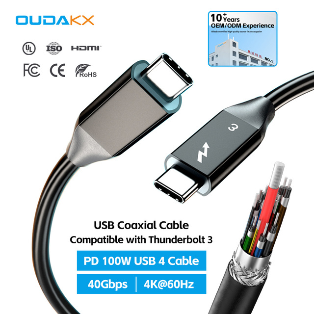 OEM Factory Coaxial Thunderbolt 3 PVC USB4 Cable 40Gbps 4K USB Type c Cable 100W for Fast Charging Data Video Transfer Laptop PC