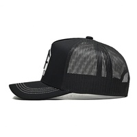 Oem Toptan Yüksek Kaliteli Kamyon Şoförü Şapkası Özel 3D Nakış Logolu Oxford Sportif 5 Panel Tamamen Siyah Nefes Alabilen Fileli
