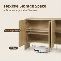 Meubles de rangement Accent avec 4 portes, buffet rectangulaire en bois avec rangement dissimulé, meuble de salon