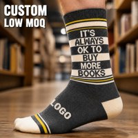 Chaussettes grises anthracite personnalisées avec logo et slogan livre pour hommes et femmes, idéales pour les amateurs de livres, vente en gros