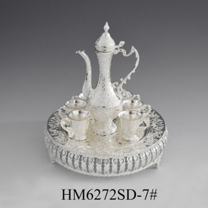 Arabic Wedding Decorative Metal <strong>Silver</strong> Ceramic Coffee <strong>Tea</strong> Pot Cup Zemzem <strong>Set</strong> - Product Image 6
