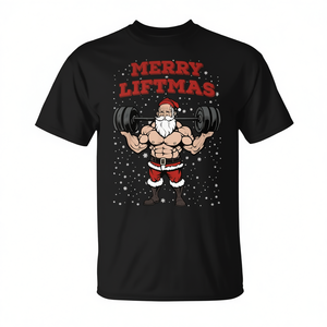 T-shirt de Noël Merry Liftmas pour la musculation, avec un Père Noël musclé - Product Image 2