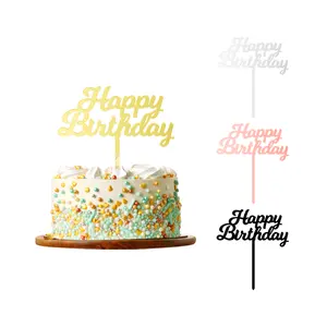 PACK von 10 PCS Acryl Happy Birthday Cake Topper Kuchen Dekoration-mit Stick Font 04