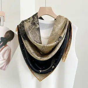 custom black logo printing seleno horse universe design custom large square 12MM satin scarf 108cm silk bandana silk scarf women