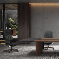 Table de conférence moderne en placage de noyer, bureau de réunion de luxe, mobilier de bureau OEM avec chaises de conférence assorties