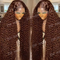 Perruques Lace Front sans colle en cheveux naturels, densité 250, brun chocolat, 13x4 HD, style Deep Water Wave Pixie Curly, pour femmes