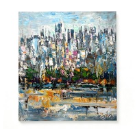Peinture à l'huile originale peinte au couteau, impressionniste abstraite, paysage urbain, art mural