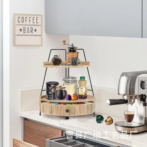 Estante de almacenamiento de esquina de madera de 2 niveles con cajón para organizador de cosméticos de baño, color madera natural, independiente - Product Image 2