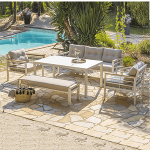 أثاث شرفة خارجي حديث من الألومنيوم يتسع لـ 6 أشخاص، أريكة فاخرة للحدائق المنزلية، أرائك محمولة سداسية الأوجه متينة ومريحة للمساحات الخارجية - Product Image 5