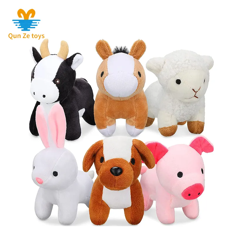 6 Pieces Mini Plush Furry Farm Animal Toys Soft Plush Horse Pig Cattle Rabbit Dog Sheep Doll Stuffed Plush Farm Animals Toy Set