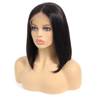 Péruvien Naturel Perruques De Cheveux Humains Court Bob Coupe Droite Vierge Seul Donneur Cru Cheveux Humains Péruvienne Dentelle 13x4 frontale Bob Perruque